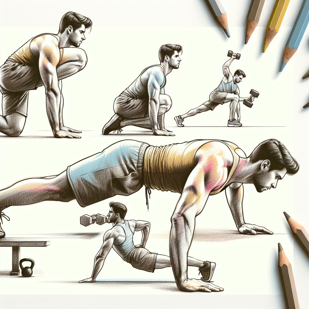 Colored-pencil illustration representing the topic: Fitness Without Equipment