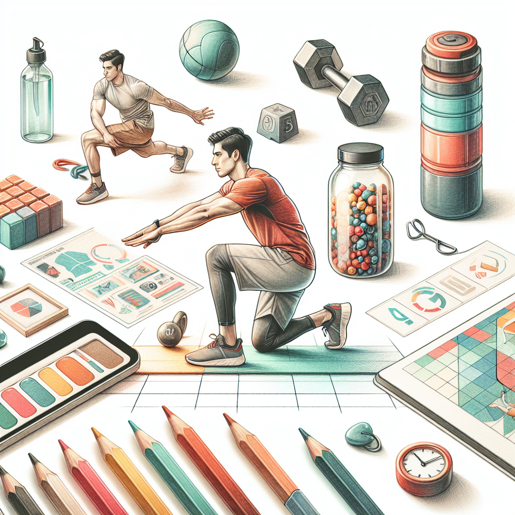 Colored-pencil illustration representing the topic: Home Fitness