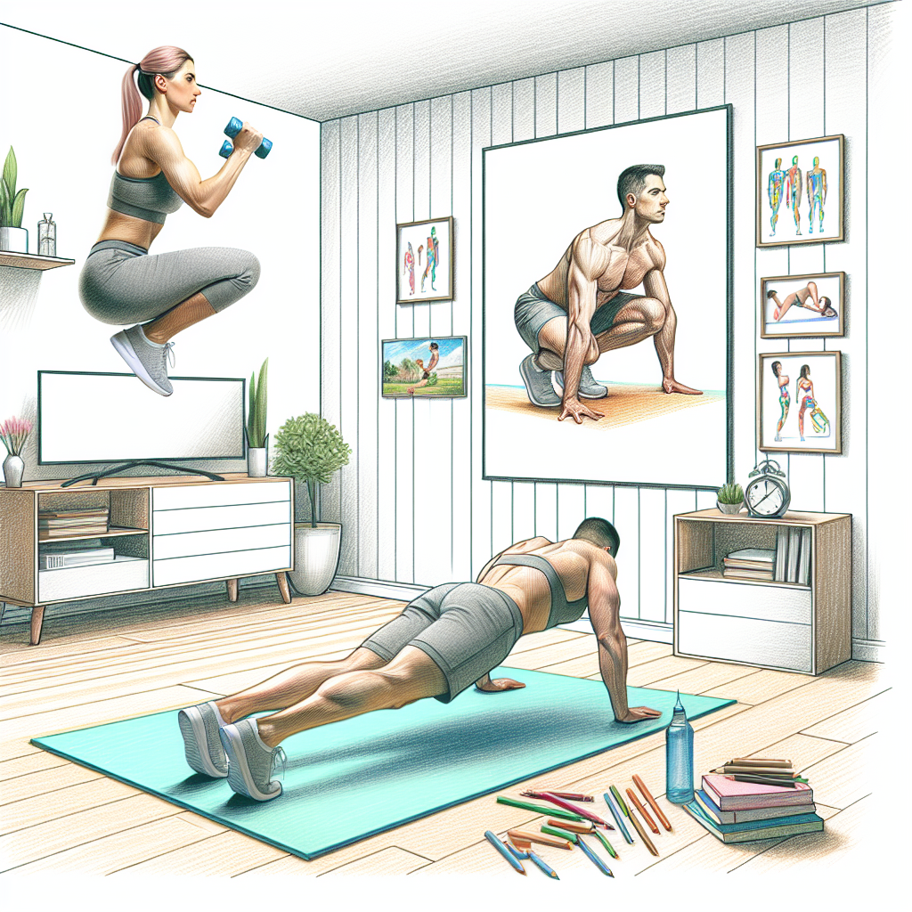 Colored-pencil illustration representing the topic: Home Workouts