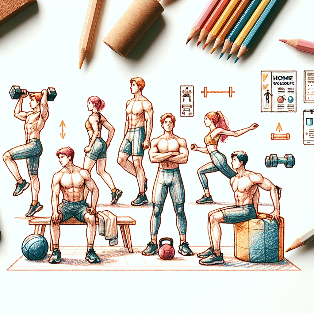 Colored-pencil illustration representing the topic: Home Fitness