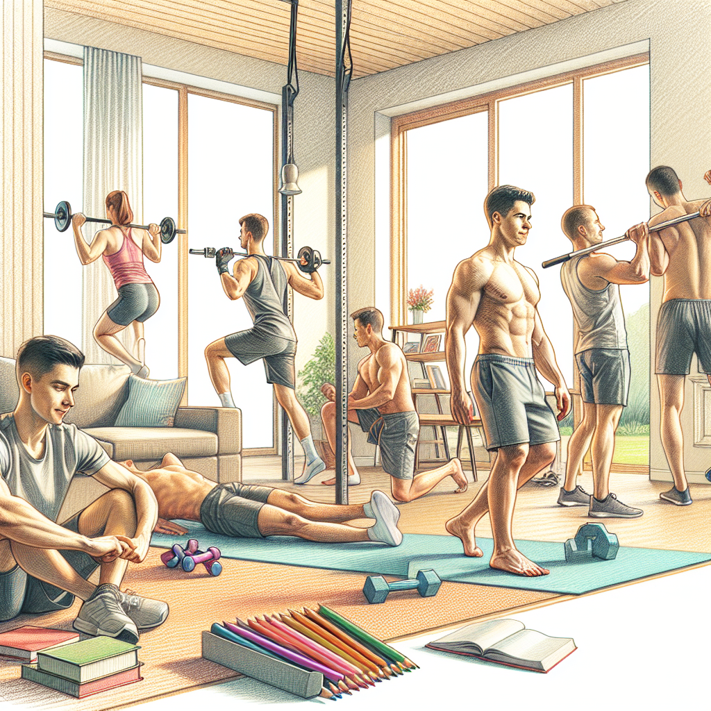 Colored-pencil illustration representing the topic: Home Fitness